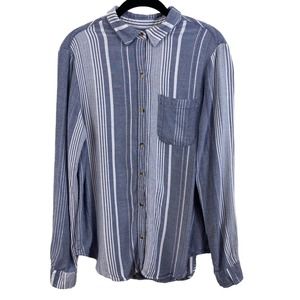 Maeve By Anthropologie Blue Stripe Boho Button Down Viscose Tunic